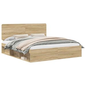 vidaXL Bed Frame with Headboard Sonoma 200 x 200 cm Solid Pine Wood