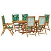 vidaXL 7 Piece Garden Dining Set Leaf Pattern Fabric and Solid Wood