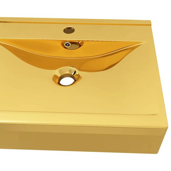 vidaXL Wash Basin with Overflow 60x46x16 cm Ceramic Gold