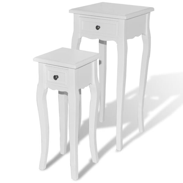 vidaXL Nesting Side Table Set 2 Pieces with Drawer White