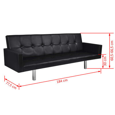 vidaXL Sofa Bed with Armrest Black Faux Leather