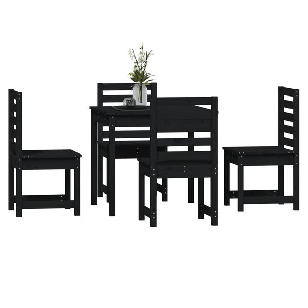 vidaXL 5 Piece Garden Dining Set Black Solid Wood Pine