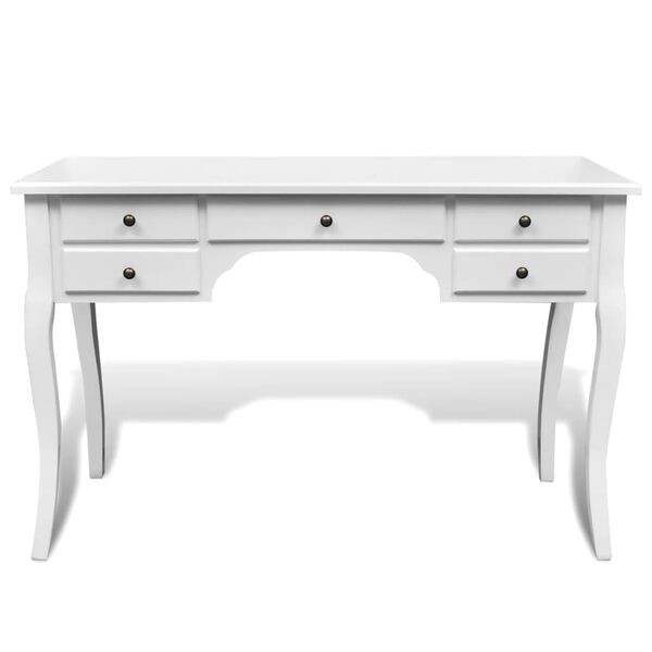 vidaXL Wooden French Desk with Curved Legs and 5 Drawers