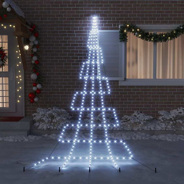 vidaXL LED Christmas Tree with Ground Spikes Cool White 500 cm Metal