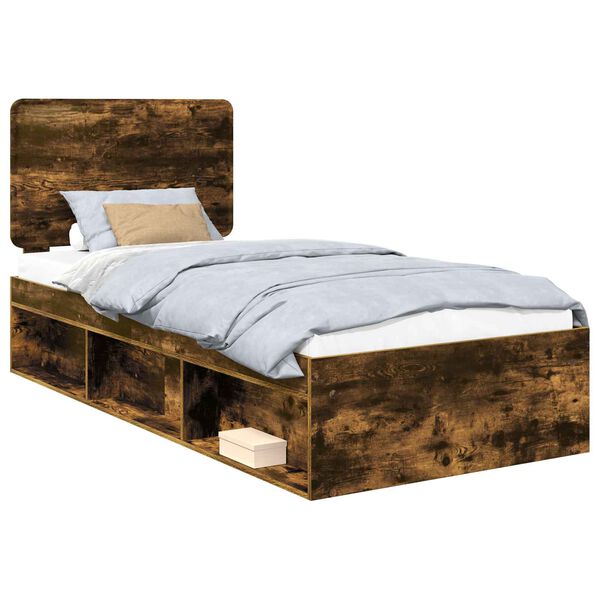 vidaXL Bed Frame with Headboard Smoked Oak 90 x 190 cm Solid Pine Wood