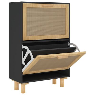 vidaXL Shoe Cabinet Black 52x25x80 cm Engineered Wood&Natural Rattan