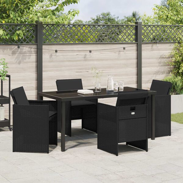 vidaXL Garden Dining Set 5 pcs Black Poly Rattan