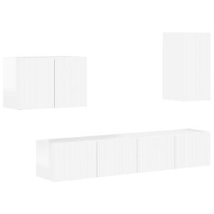 vidaXL TV Wall Cabinet Set 4 pcs High Gloss White Engineered Wood