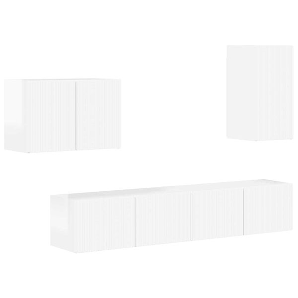 vidaXL TV Wall Cabinet Set 4 pcs High Gloss White Engineered Wood
