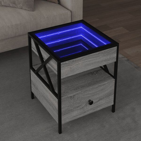 vidaXL Coffee Table with Infinity LED Grey Sonoma 40x40x51 cm