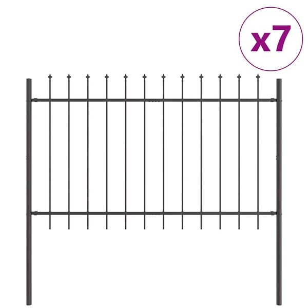 vidaXL Garden Fence 7 pcs Grey 11.9 x 1 m Powder-coated Steel