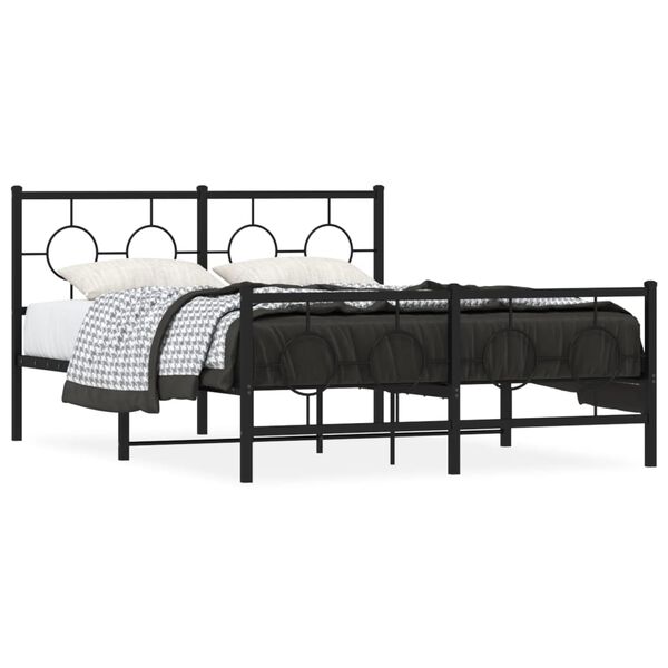 vidaXL Metal Bed Frame without Mattress with Footboard Black 135x190cm