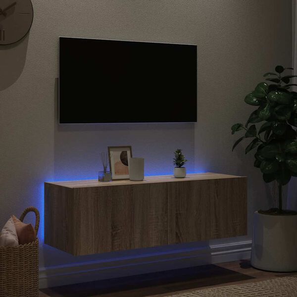 vidaXL TV Wall Cabinet with LED Lights Sonoma Oak 100x35x31 cm