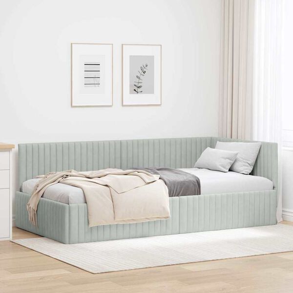 vidaXL Corner Bed Frame Light Grey 100 cm x 200 cm Velvet