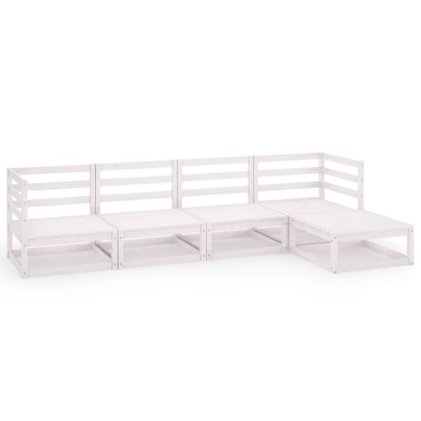 vidaXL 5 Piece Garden Lounge Set White Solid Pinewood