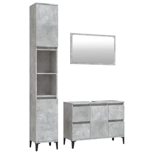 vidaXL 3 Piece Bathroom Furniture Set Concrete Grey Engineered Wood