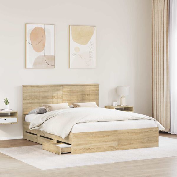 vidaXL Bed Frame with Drawer Sonoma Oak 160 x 200 cm Engineer Wood