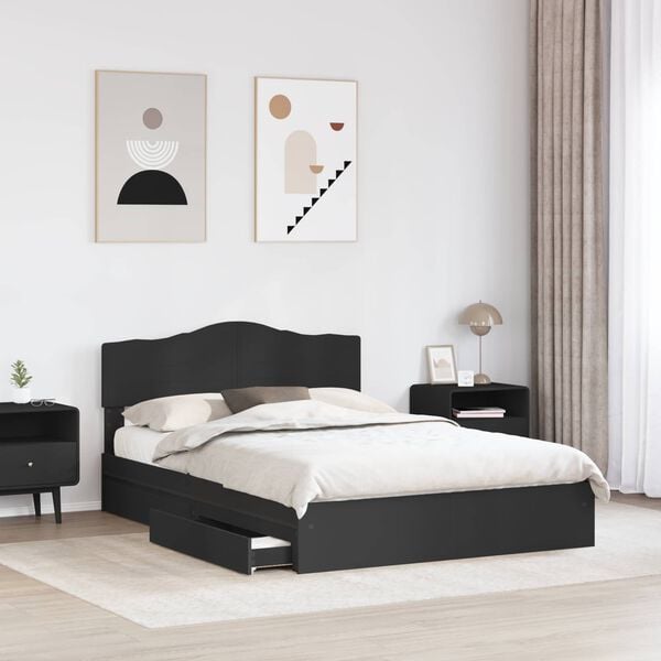 vidaXL Storage Bed with Headboard Black 140 x 190 cm Engineered Wood