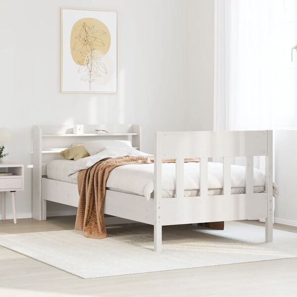 vidaXL Bed Frame without Mattress White 75x190 cm Small Single Solid Wood Pine
