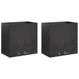 vidaXL Garden Planter 2 pcs Black 50 x 30 x 49 cm Cold-rolled Steel