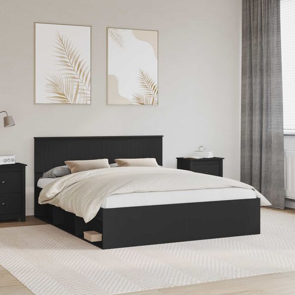 vidaXL Bed Frame with Headboard Black 160 x 200 cm Solid Pine Wood