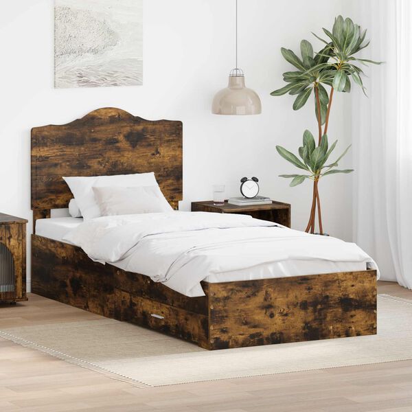 vidaXL Bed Frame with Drawer Smoked Oak 100 x 200 cm Engineered Wood