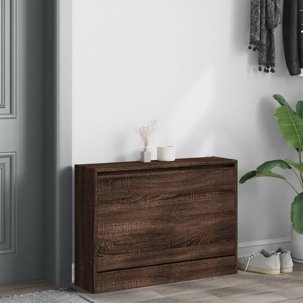 vidaXL Shoe Cabinet Brown Oak 80x21x57 cm Engineered Wood