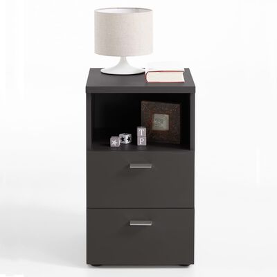 FMD Bedside Cabinet with 2 Drawers and Open Shelf Black