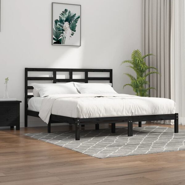 vidaXL Bed Frame without Mattress Black Solid Wood 200x200 cm