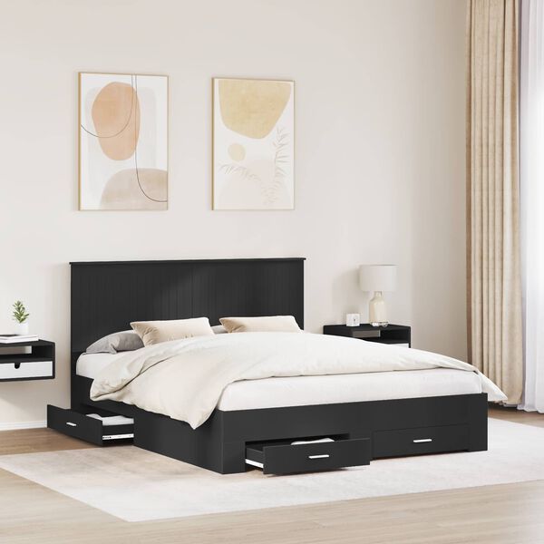 vidaXL Bed Frame with Headboard Black 160 x 200 cm Engineered Wood