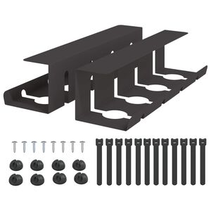 vidaXL Under Desk Cable Management Tray 2 pcs Black 43 x 12 x 10 cm