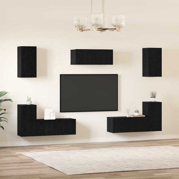 vidaXL TV Cabinet Set Wall-mounted 7 pcs Black Oak Engineered Wood