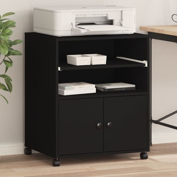 vidaXL Printer Stand with Wheels Black 60x48x74 cm