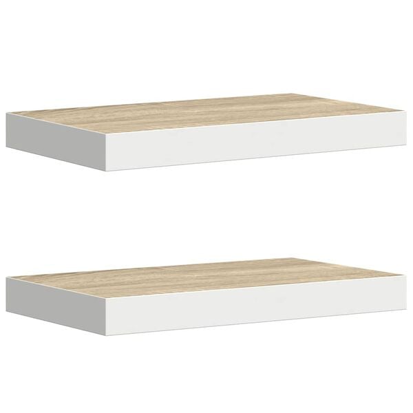 vidaXL Floating Wall Shelves 2 pcs Oak and White 50x23x3.8 cm MDF