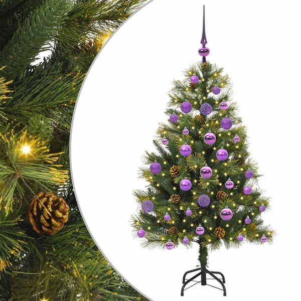 vidaXL Artificial Hinged Christmas Tree with Cones Green 120 cm