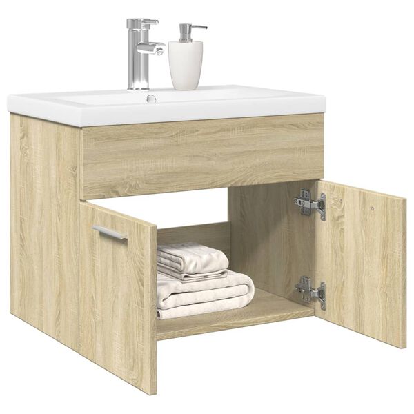 vidaXL Bathroom Sink Cabinet with Built-in Basin Sonoma Oak