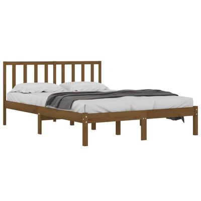 vidaXL Bed Frame Honey Brown Solid Wood Pine 135x190 cm Double