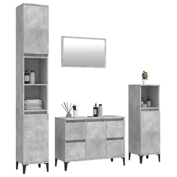 vidaXL 4 Piece Bathroom Furniture Set Concrete Grey Engineered Wood