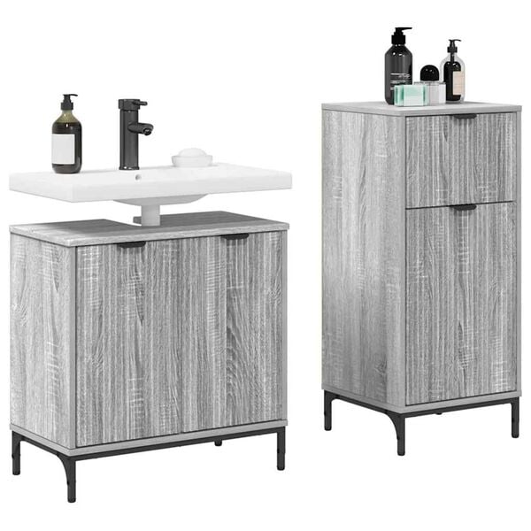 vidaXL Bathroom Furniture Set with Drawer with Shelf 2 pcs Grey Sonoma