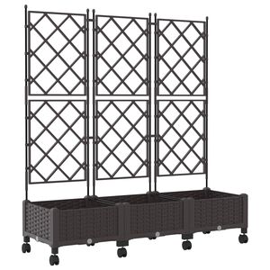 vidaXL Garden Planter with Trellis&Wheels 3 pcs Brown PP