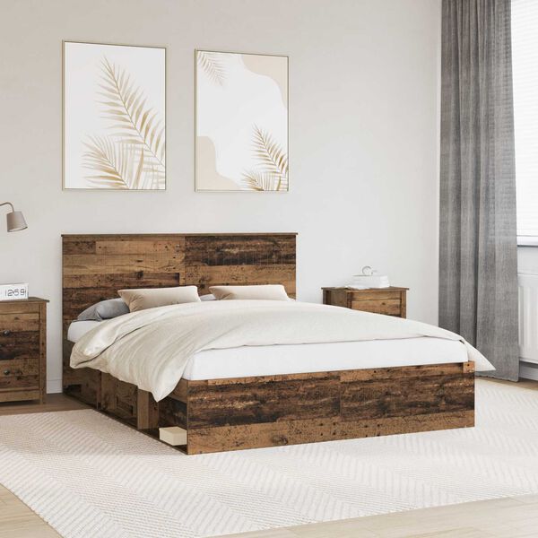 vidaXL Bed Frame with Headboard Old Wood 160 x 200 cm Solid Pine Wood