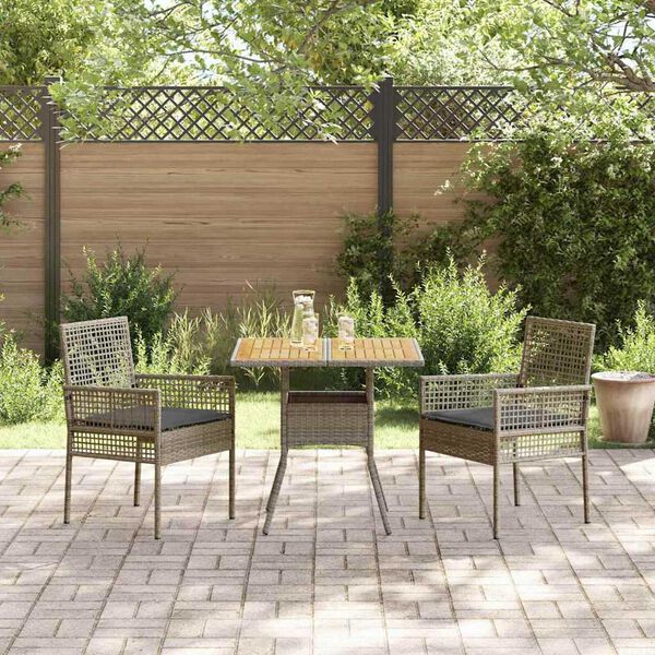 vidaXL Garden Dining Set 3 pcs Grey Poly Rattan