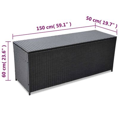 vidaXL Garden Storage Box Black 150x50x60 cm Poly Rattan