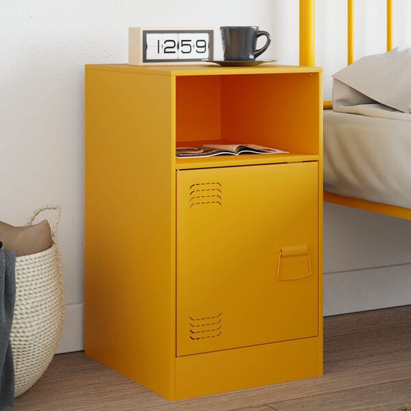 vidaXL Bedside Cabinet Mustard Yellow 34.5x39x62 cm Steel