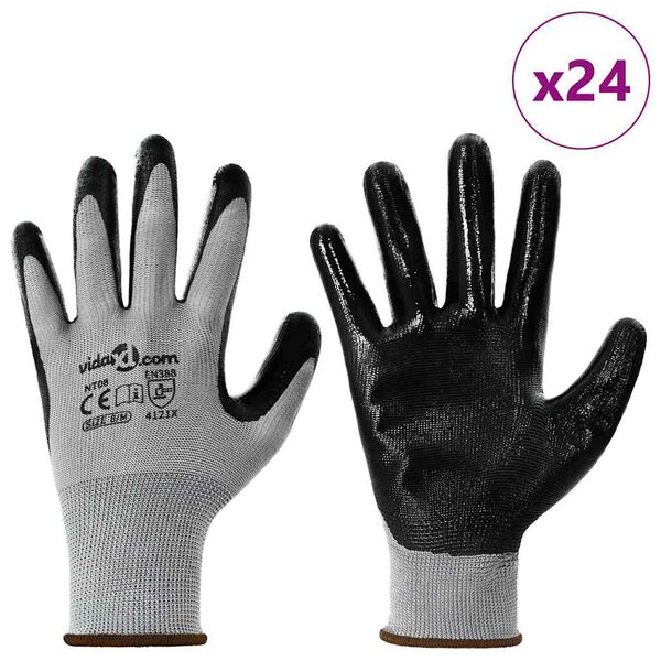 vidaXL Work Gloves 24 pcs Grey and Black 8 / M Polyester