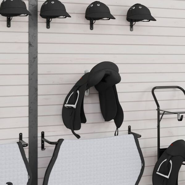 vidaXL Saddle Rack with Bridle Hook Single Arm Foldble Black Iron