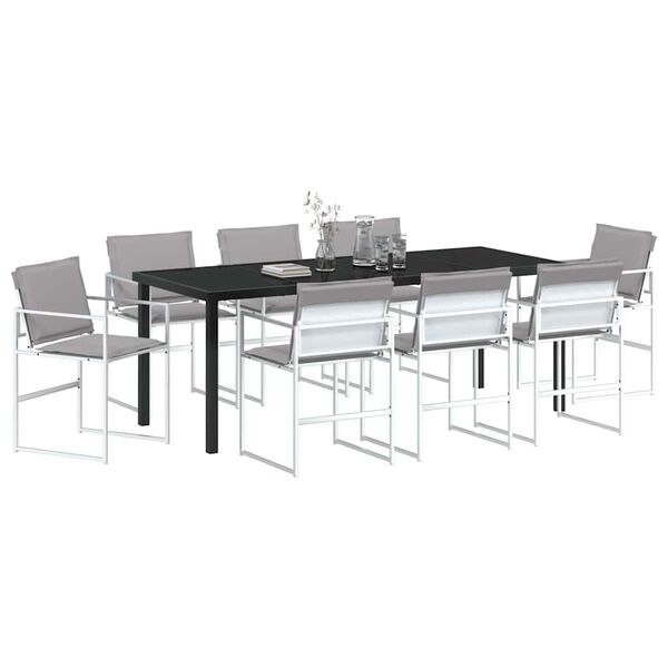vidaXL Garden Dining Set Folding 9 pcs White Textilene and steel