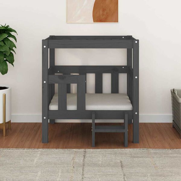 vidaXL Dog Bed Grey 65.5x50.5x70 cm Solid Wood Pine