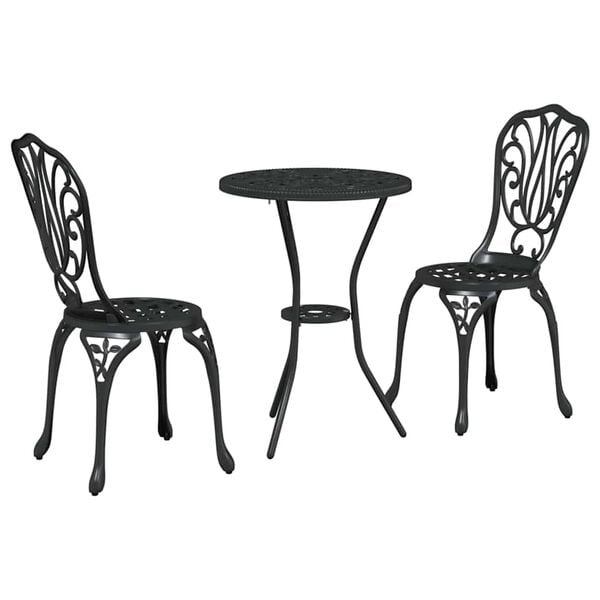 vidaXL Garden Bistro Set 3 pcs Black Aluminium