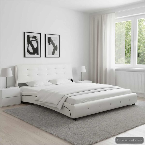 vidaXL Bed Frame without Mattress White Faux Leather 135x190 cm Double